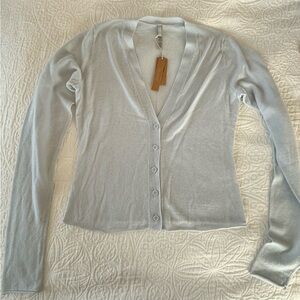 SKIMS Sheer Cashmere Cardigan Pearl (Light Blue) NWT Size Large